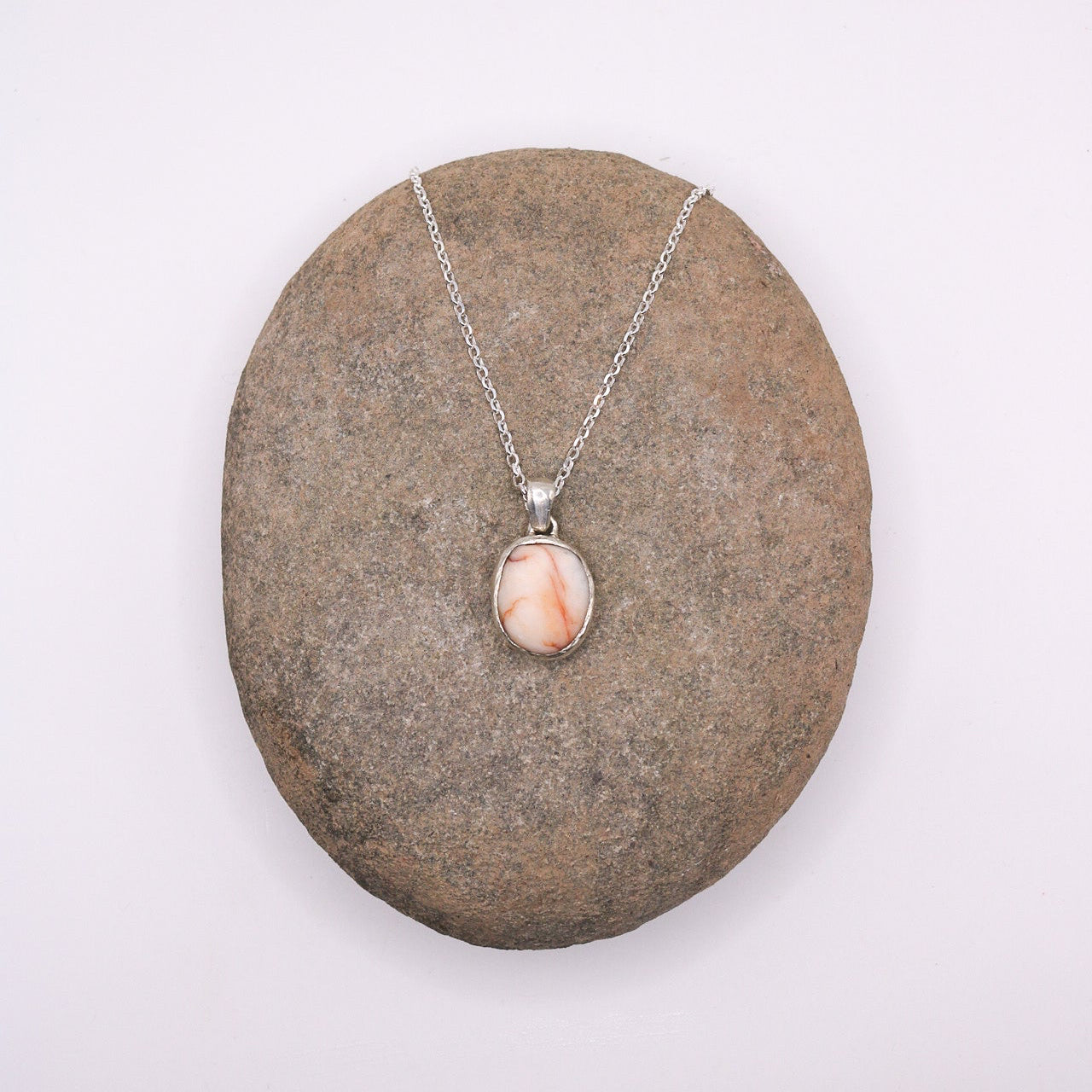 Orange Marbled Pebble Necklace